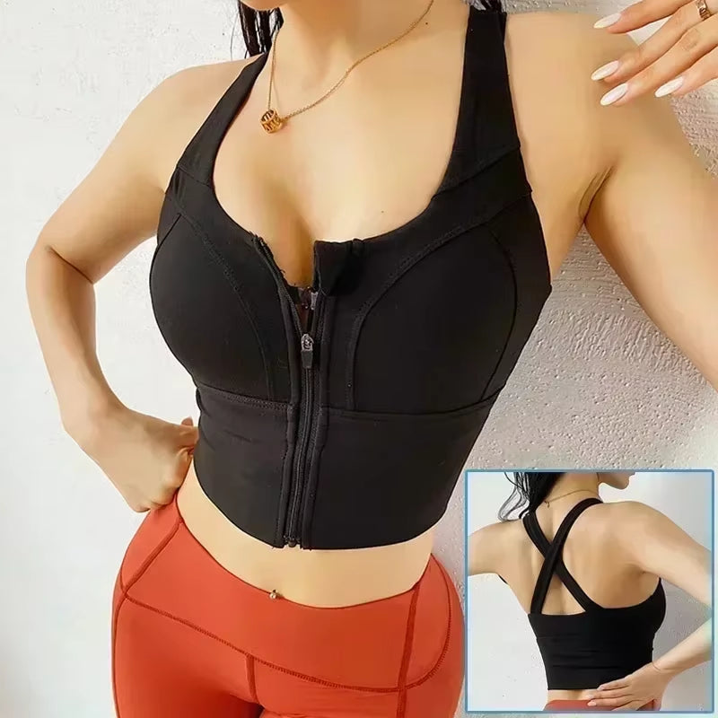 Elevate Your Workout with Our Stylish Front Zipper Sports Bra for Women - Push Up Yoga Crop Top in Vibrant Colors