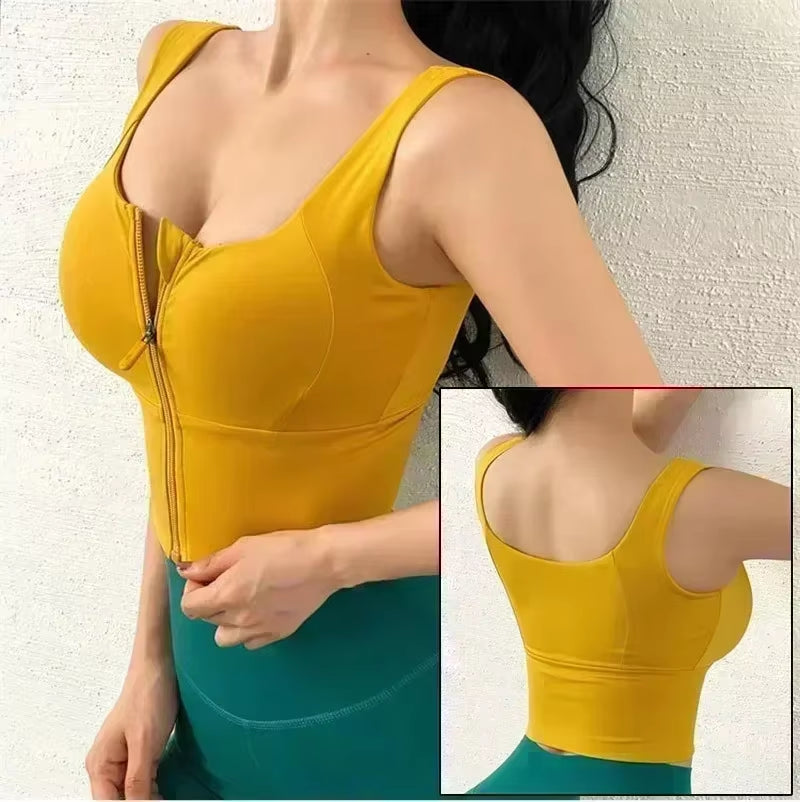 Elevate Your Workout with Our Stylish Front Zipper Sports Bra for Women - Push Up Yoga Crop Top in Vibrant Colors
