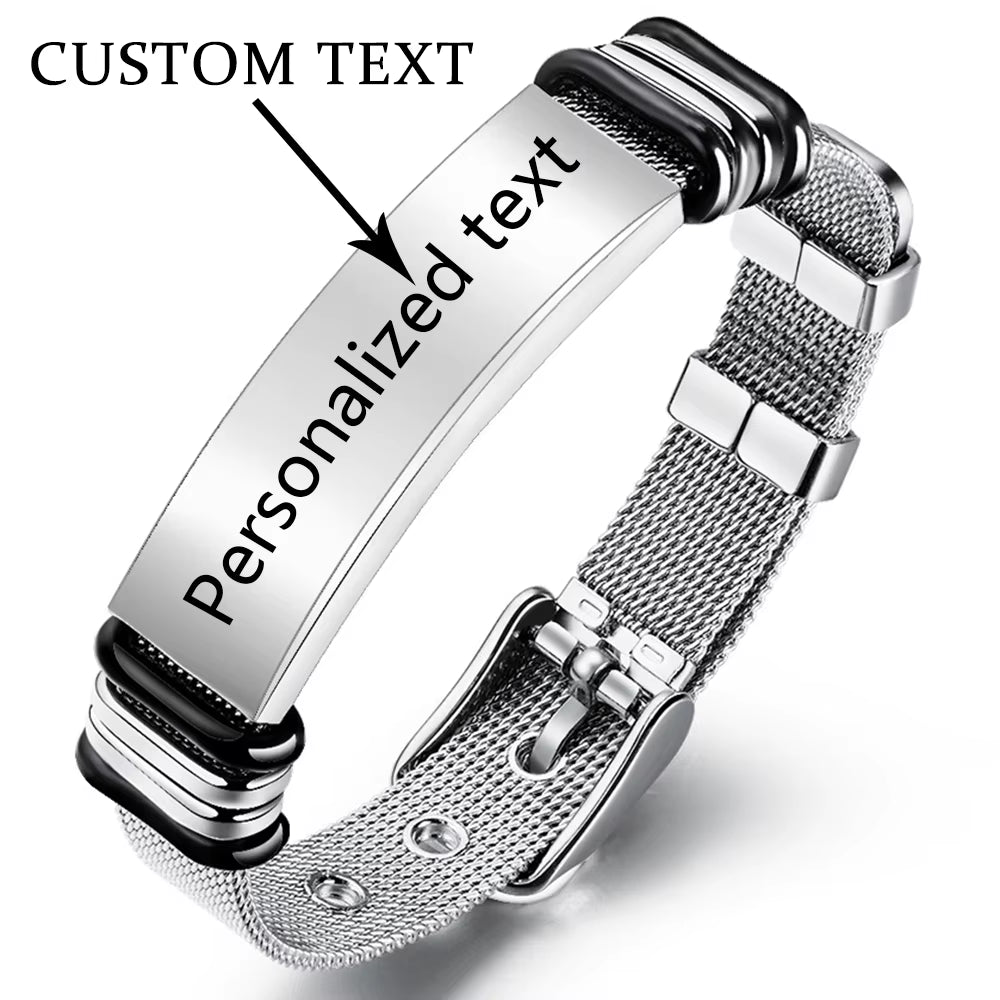 Punk Custom Name Engrave Logo Id Bracelets Net Band Trendy Stainless Steal Bracelet Men Friendship Bracelets Jewelry