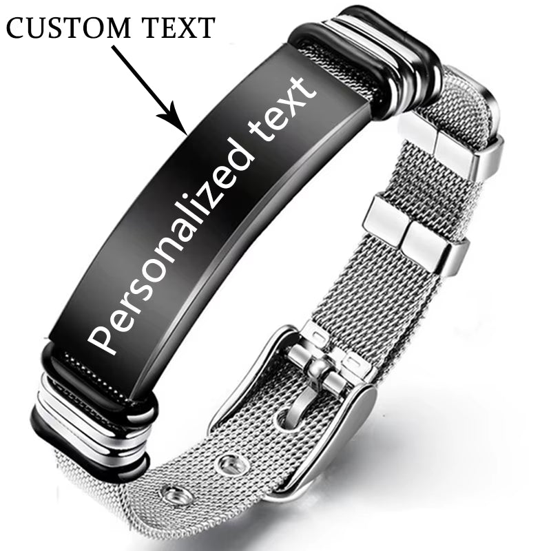 Punk Custom Name Engrave Logo Id Bracelets Net Band Trendy Stainless Steal Bracelet Men Friendship Bracelets Jewelry