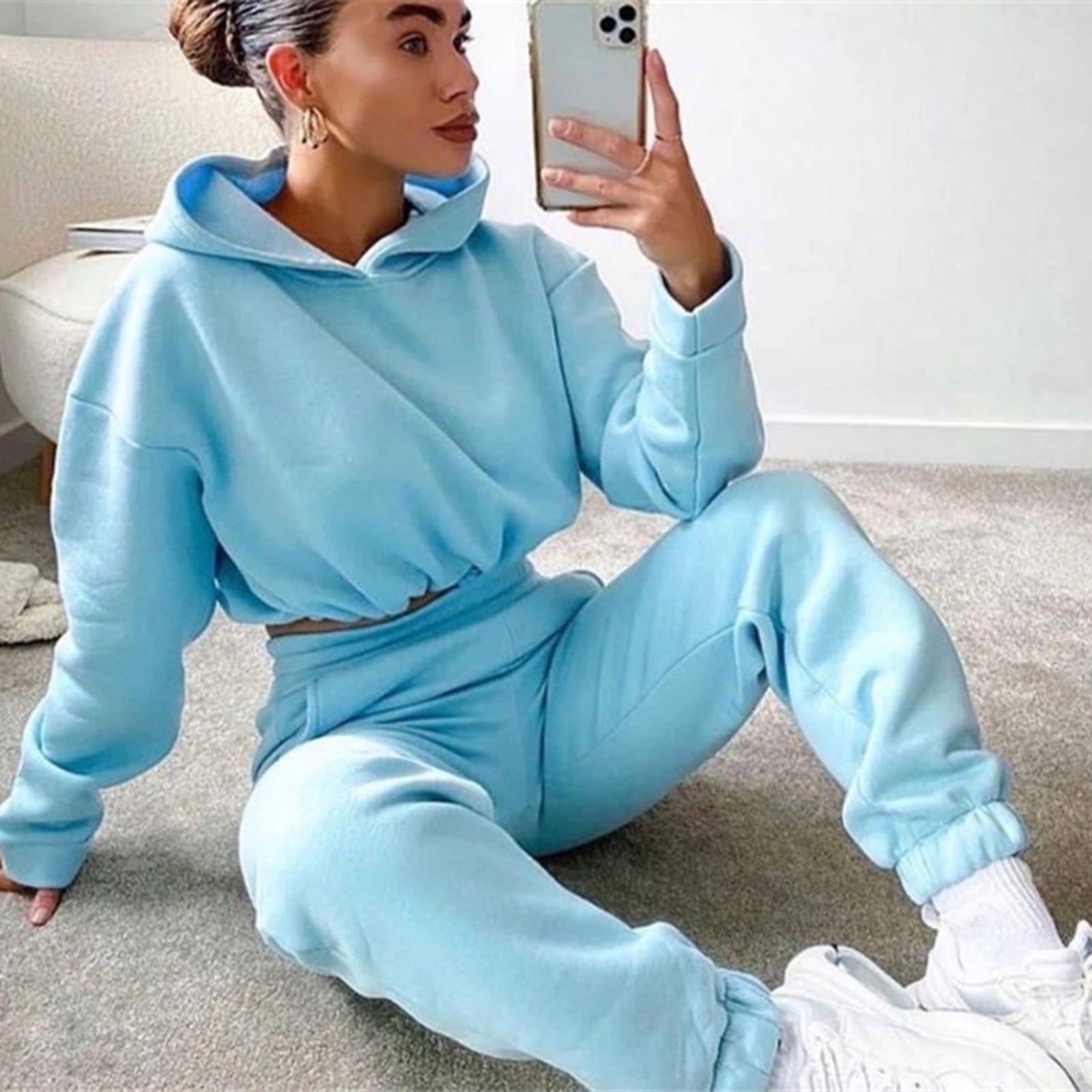 Women's 2-Piece Jogging Suit: Stylish Long Sleeve Hoodie and Sweatpants Fitness Tracksuit