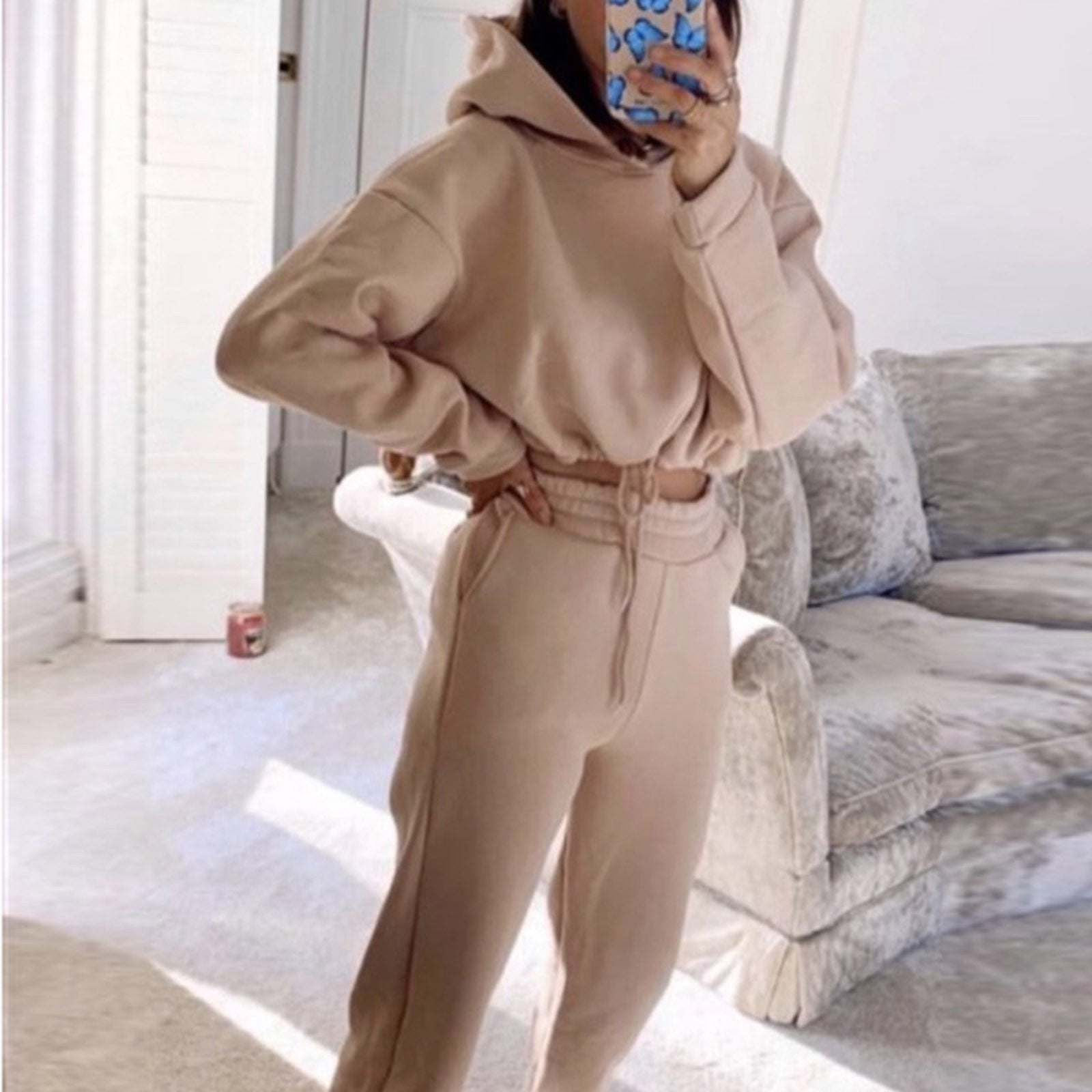 Women's 2-Piece Jogging Suit: Stylish Long Sleeve Hoodie and Sweatpants Fitness Tracksuit