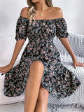 Floral Print Square Collar Dress Summer Fashion Ruffles Dresses Women'S Clothing