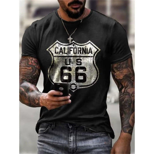 2023 New Men'S Vintage T-Shirt 3D Printed American Plus-Size Hip-Hop Personality 66 Designed Short-Sleeved Daily Casual Clothing