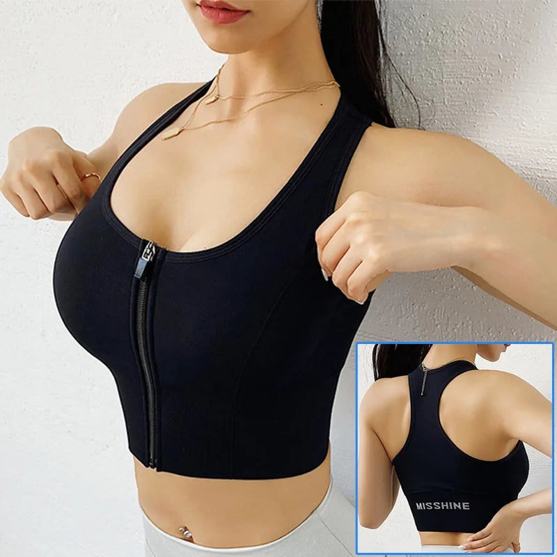 Elevate Your Workout with Our Stylish Front Zipper Sports Bra for Women - Push Up Yoga Crop Top in Vibrant Colors