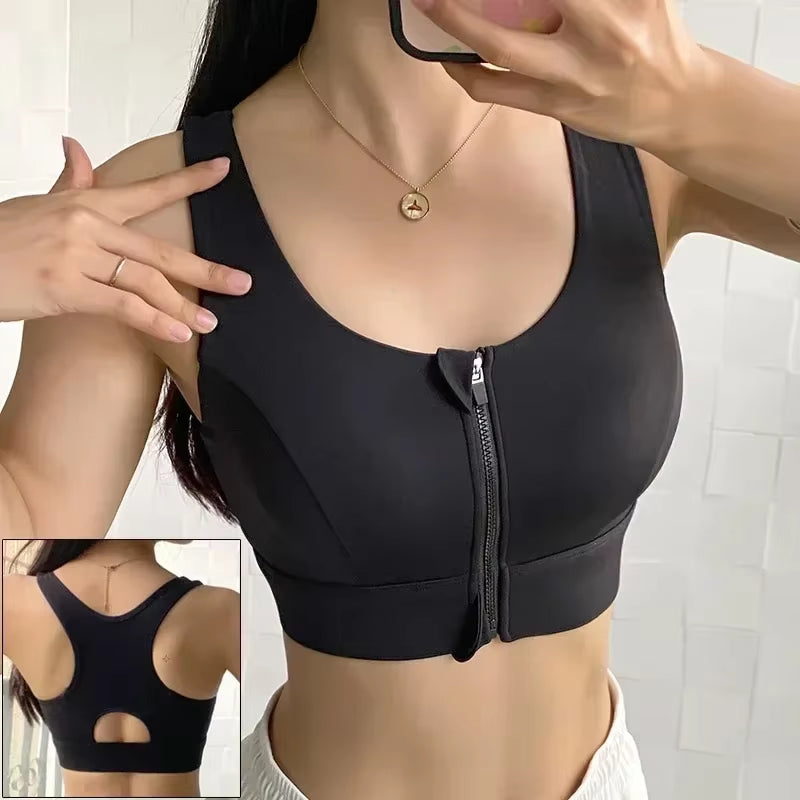 Elevate Your Workout with Our Stylish Front Zipper Sports Bra for Women - Push Up Yoga Crop Top in Vibrant Colors