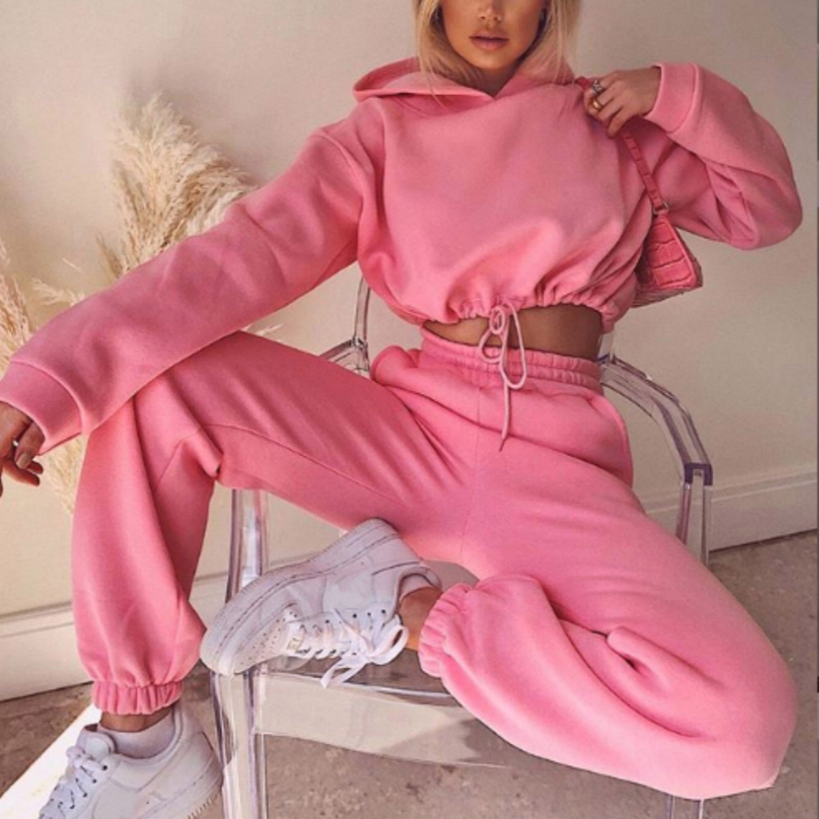 Women's 2-Piece Jogging Suit: Stylish Long Sleeve Hoodie and Sweatpants Fitness Tracksuit