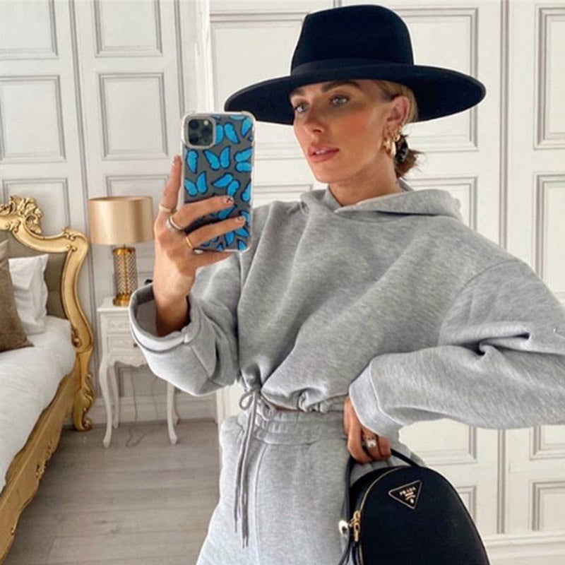 Women's 2-Piece Jogging Suit: Stylish Long Sleeve Hoodie and Sweatpants Fitness Tracksuit