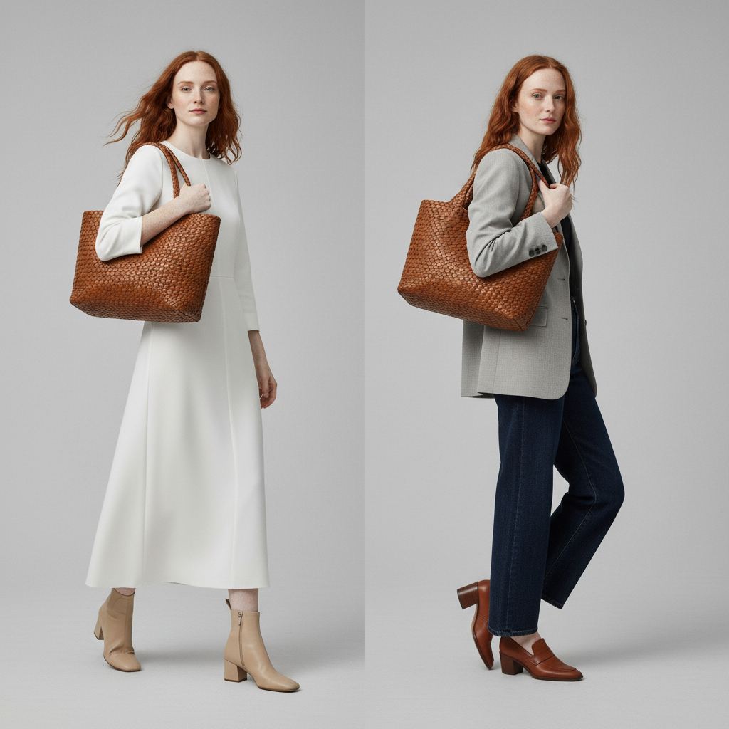 Elevate Your Style with Our Women's Premium Leather Woven Tote Handbag - Comfortable Wide Strap for Effortless Carrying